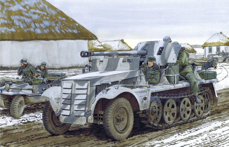 road, nature, sky, 5cm, German, truck, art, winter, motor vehicle, snow, mode of transportation, The second world war, figure, soldier, village, anti-tank