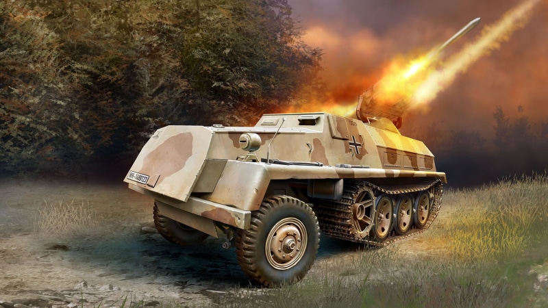 Sd.Car.4/1, 15cm launchers panzerwerfer 42.Sf, German self-propelled MLRS, 1080P, The jet system of volley fire, the Wehrmacht