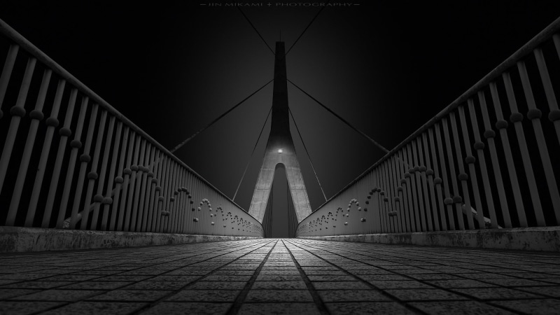 sky, tiles, empty, urban Scene, built Structure, architecture, bridge, bridge - Man Made Structure, no People, steel, concrete, night, illuminated, suspension Bridge