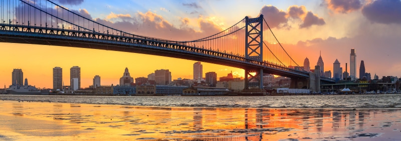 landscape, Philadelphia, panorama, river, travel destinations, water, no people, skyscraper, suspension bridge, sunset, steel, cloud - sky, Pennsylvania