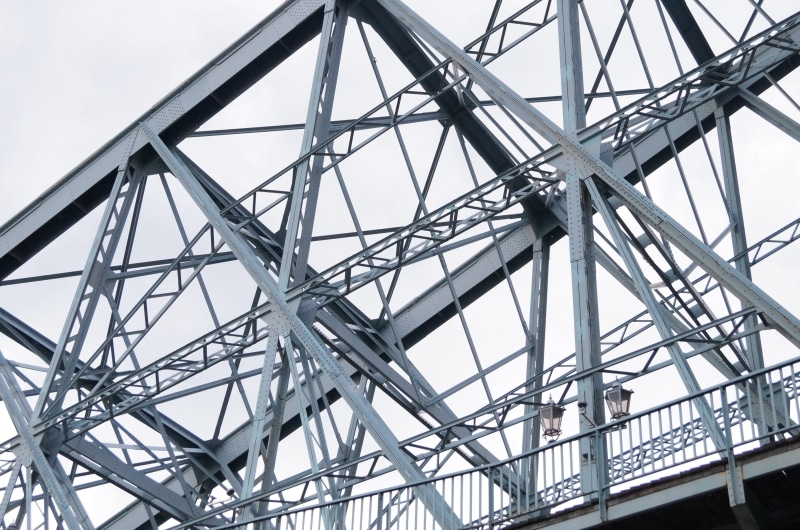 complexity, industry, steel scaffolding, built structure, bridge, girder, shape, sky, no people, architecture, connection, steel, construction frame, low angle view