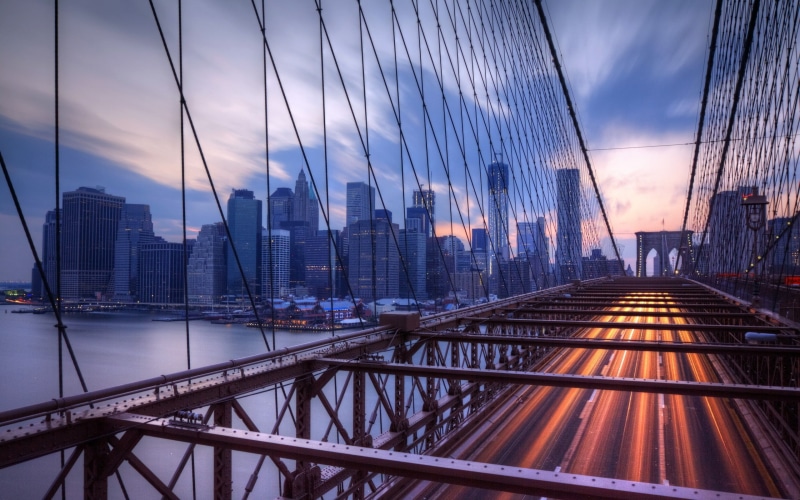 building exterior, cityscape, bridge, Brooklyn Bridge, landscape, sky, New York City, connection, modern, bridge - man made structure, cloud - sky, skyscraper