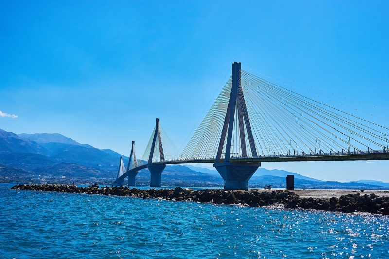 travel destinations, transition, rio-andirrio bridge, 5K, stretched, architecture, bridge, metal rods, greece, sky, transportation, travel, modern, outdoors