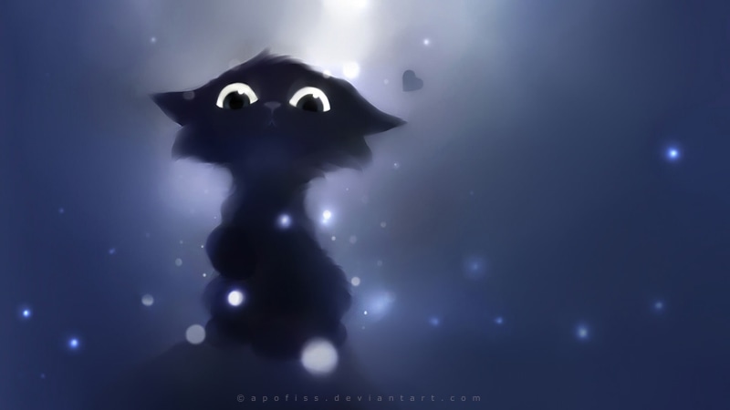 indoors, simple background, nature, black color, black, 1080P, mystery, mammal, no people, star - space, kitten, fantasy art, Apofiss, digital composite