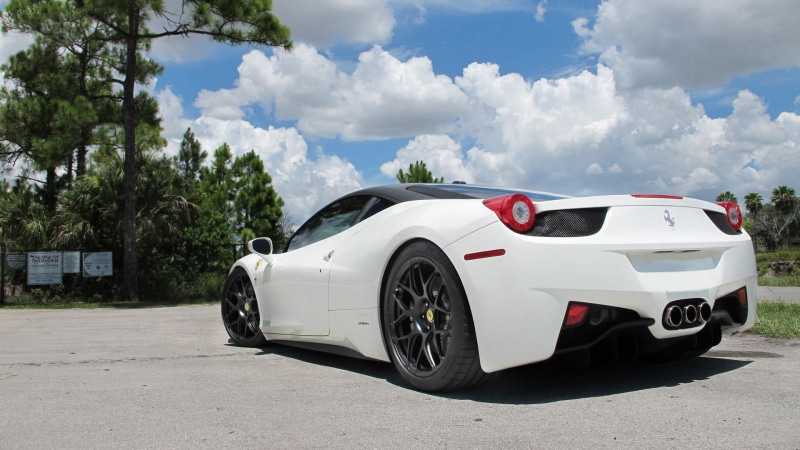 motor vehicle, luxury, Ferrari 458, land vehicle, vehicle, road, cloud - sky, 1080P, transportation, no people, journey, mode of transportation, white