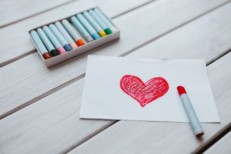 high angle view, drawing, emotion, valentines Day - Holiday, pencil, paper, craft, heart, art, love letter, 5K, little, art and craft, crayon, backgrounds