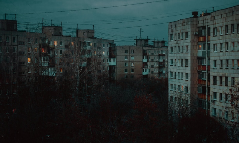 faded, grey, city, Russia, trees, 1080P, gloomy, house, fall