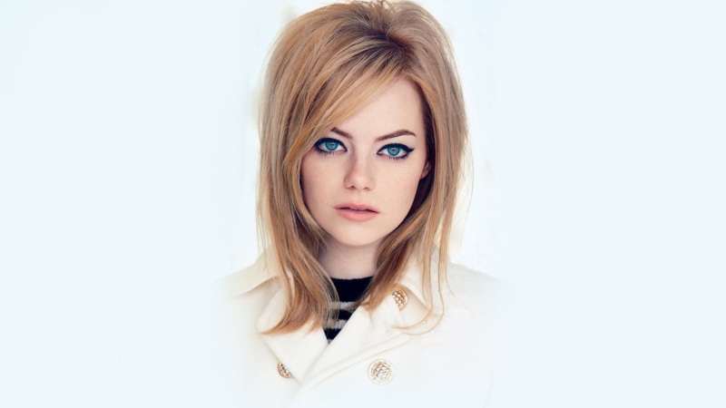 indoors, headshot, white  background, blond hair, front view, young women, faded, portrait, young adult, hairstyle, studio shot, blue eyes, hair, 1080P