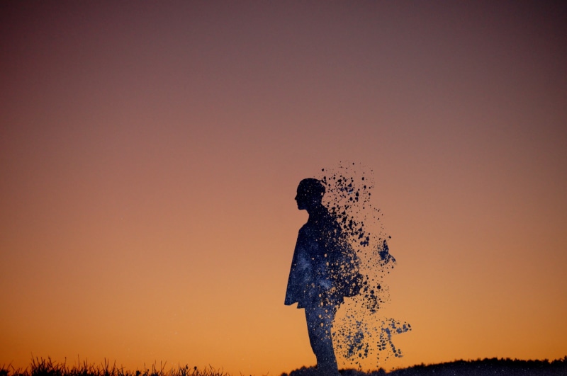 IT design, orange color, one person, men, standing, shades, three quarter length, adult, sky, galaxy, illustration, sunset, person, silhouette, landscape