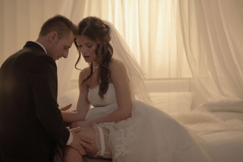 two people, furniture, bridal, garter, curtain, newlywed, legs, togetherness, Little Caprice, indoors, wife, bed, 1080P, couple, love, women, positive emotion