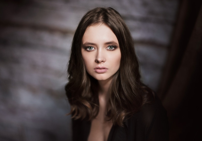 face, portrait, Disha Shemetova, green eyes, pink lipstick, Maxim Maximov, 1080P