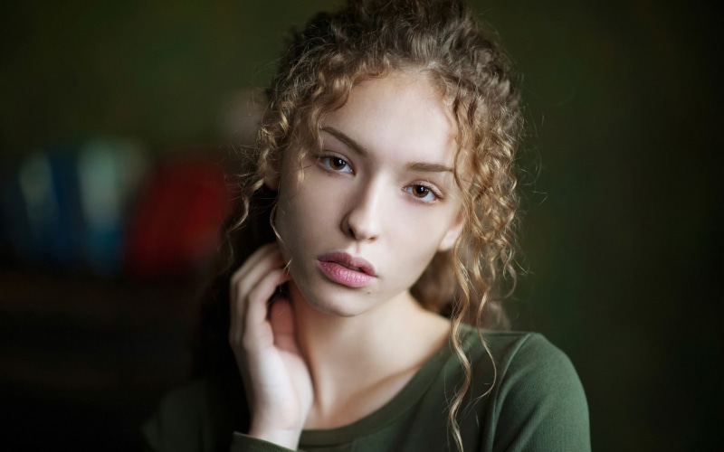 contemplation, model, 1080P, looking at camera, one person, brown hair, hair, portrait, front view, hairstyle, focus on foreground, innocence, looking