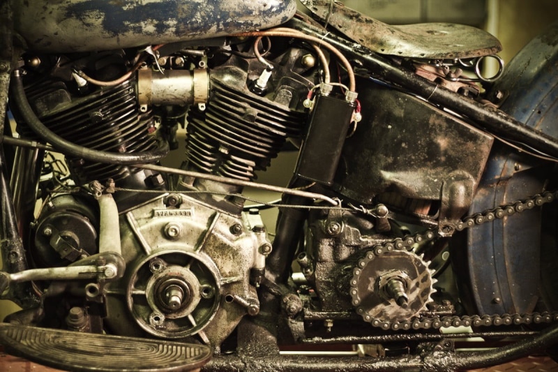 obsolete, motorcycle, motor vehicle, equipment, abandoned, complexity, rusty, 480P, close-up, old, machinery, land vehicle, metal, deterioration, decline