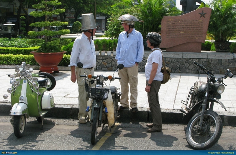 hat, lifestyles, motorcycles, males, 1080P, adult, mode of transportation, real people, three, Jeremy Clarkson, mature men, land vehicle, color, Vietnam