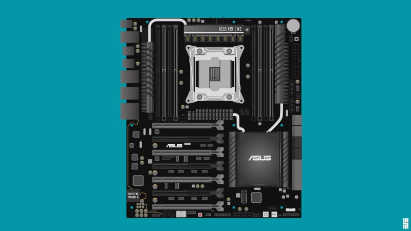 technology, communication, single object, LGA 2011-v3, industry, close-up, IT, computer chip, electrical equipment, motherboards, Intel, ASUS, motherboard