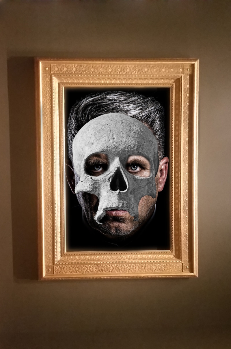 black, fear, portrait, small, halloween, close-up, human, face, 2K, picture frame, man, skull, spooky, photography, window, black color, domestic, dog
