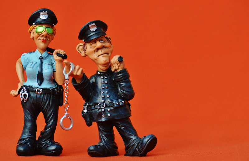 5K, policeman, colleagues, indoors, portrait, people, baton, son, ordnungshüter, toy, funny, child, colored background, cap, standing, studio shot