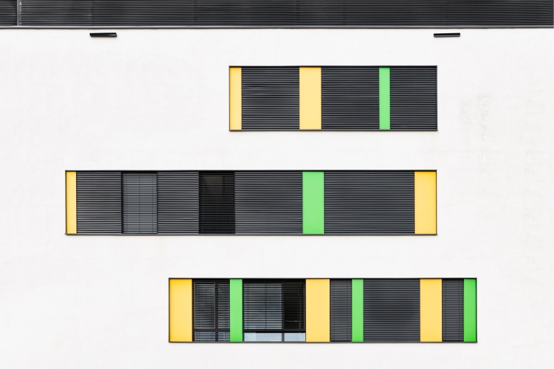 horizontal, backgrounds, building, business, design, modern, apartment, shutter, exterior, 5K, white, city, blind, window, wall - Building Feature, illustration