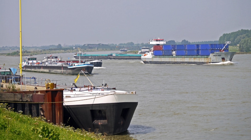 nature, coaster, anchored, nautical vessel, shipping, coastal motor ship, the rhine delta, no people, 4K, river landscape, container ship, fishing industry