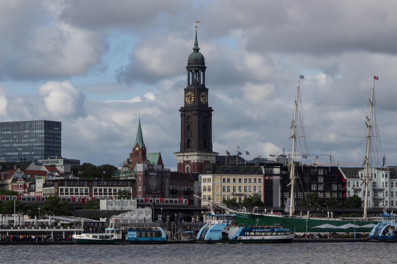 boot, elbe, religion, ferry, hamburg, water, no people, waterfront, nautical vessel, sky, spire, tower, cityscape, outdoors, travel destinations, investors