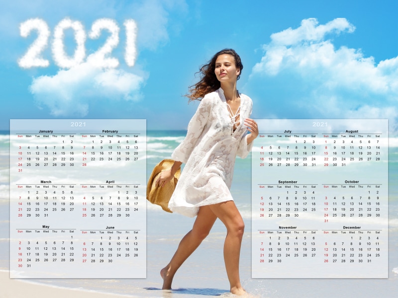 beach, 2021 calendar, 4K