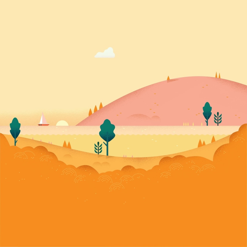 Illustration, Sunset, Minimal, 1080P, Google Calendar, August