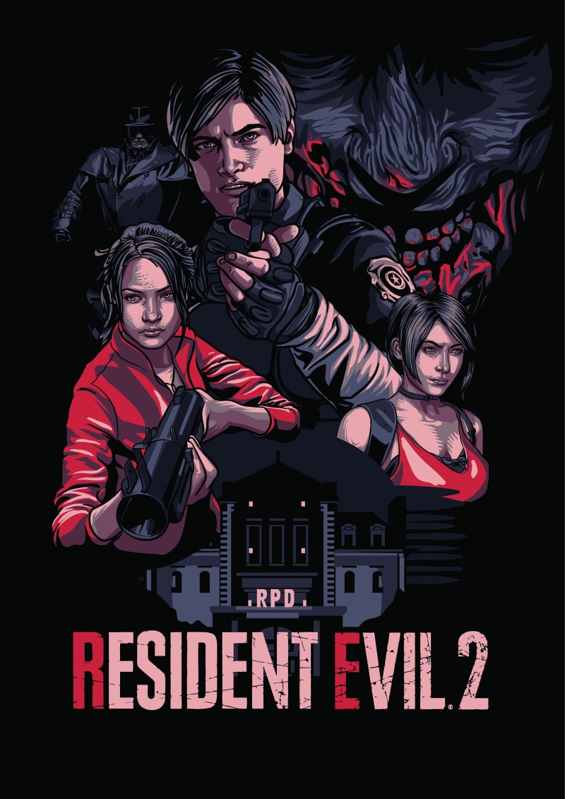 Resident Evil, poster, Claire Redfield, Leon Kennedy, 2K, Raccoon City Police Department, Tyrant, Resident Evil 2 (2019), Ada Wong