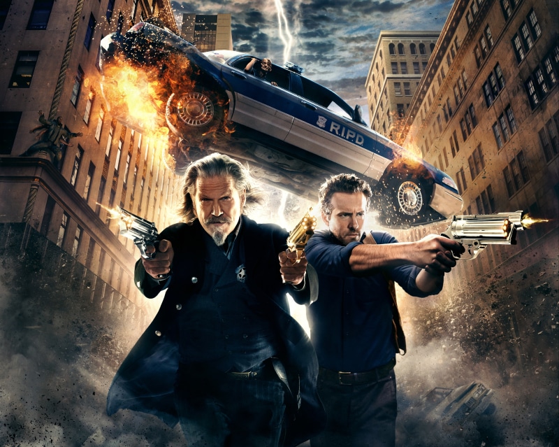 gun, sky, Comedy, men, Rest in Peace Department, Department, R I P D, Roy, Shooting, movies, car, Nick, Ryan Reynolds, danger, cloud, Universal