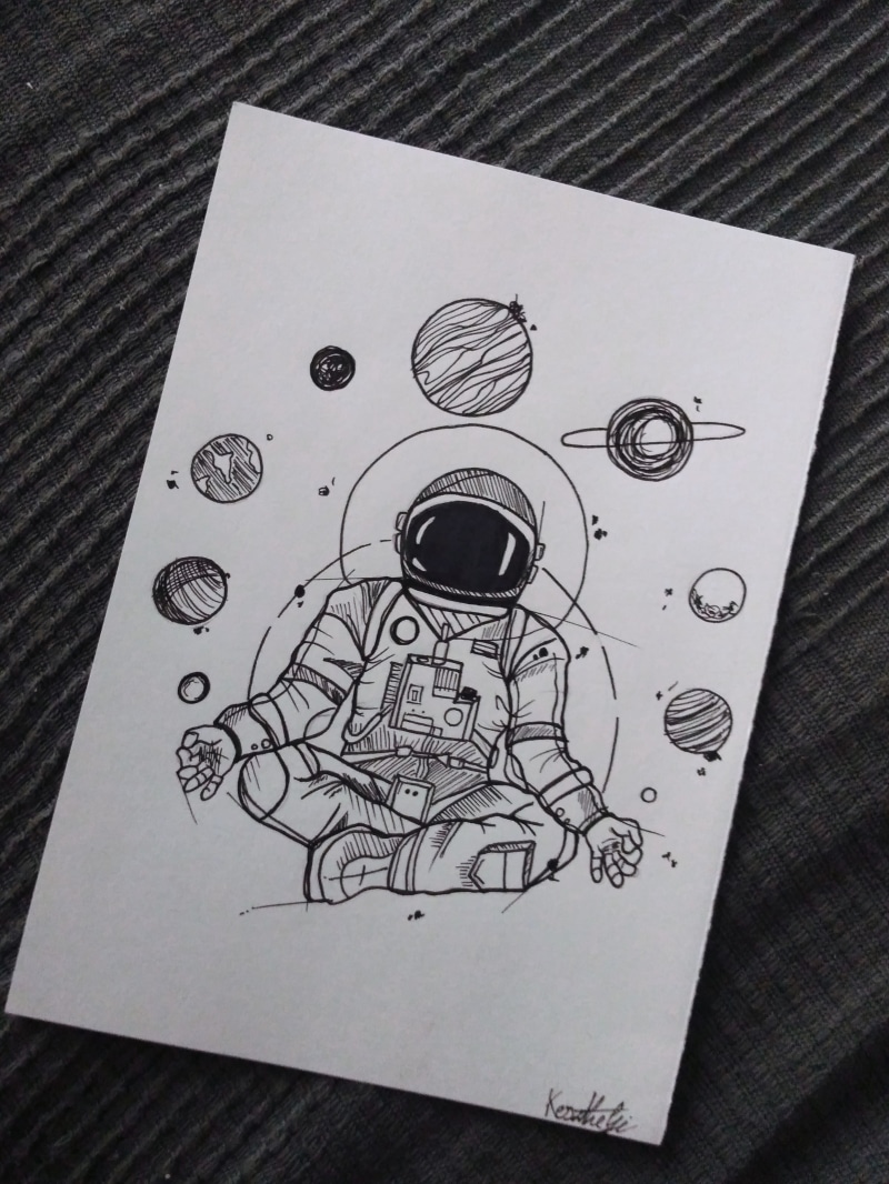 astronaut, pen, text, spire, sticker, sketch, knitting, graphics, high angle view, label, drawing, drawing - art product, note pad, design, audience, creativity