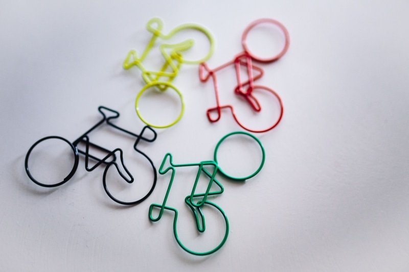 green color, paper clip, scissors, positive emotion, western script, 4K, Bicycle, large group of objects, wooden, variation, creativity, no people, multi colored