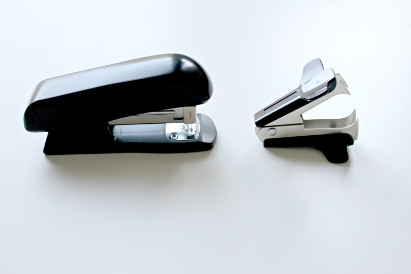 technology, white background, studio shot, Office, paperclip, business, connection, black color, no people, white, two objects, smart phone, high angle view