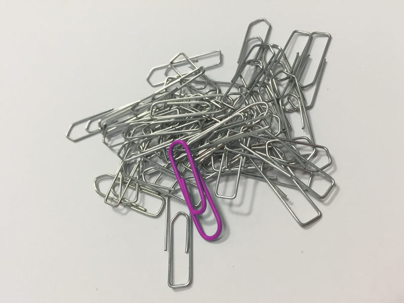 metal, Paperclip, no people, office supply, stationery items, high angle view, paper clip, silver colored, office accessories, cut out, connection, color