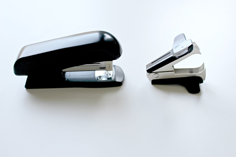 table, buerotacker, material, still life, studio shot, school, three objects, office, close up, keep together, communication, tacker, mobile phone, high angle view