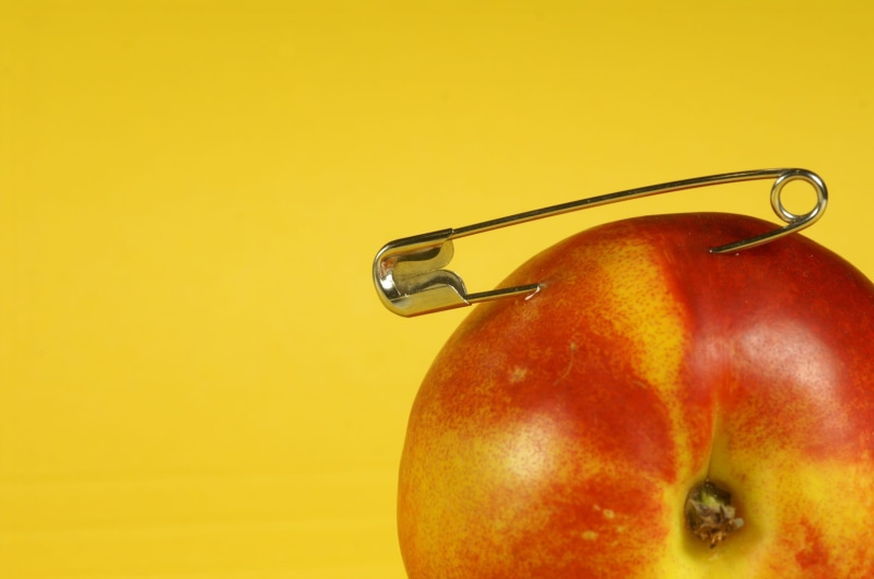 Fishing, wound, Yellow, orange background, apple - fruit, ripe, food, still life, detail, copy space, food and drink, red, healthy eating, yellow background