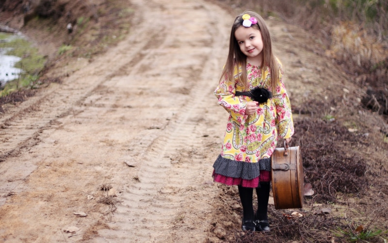 yellow, Beautiful, green, sleeve, Suitcase, s, long, Cute, floral, take, Girl, dress, 2K, pink