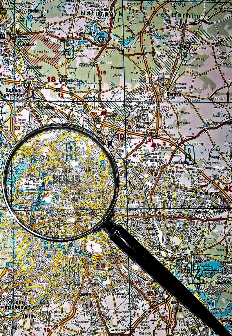 building exterior, nature, germany, backgrounds, berlin, magnifying glass, 2K, road atlas, outdoors, day, design, glass - material, shape, no people, multi colored