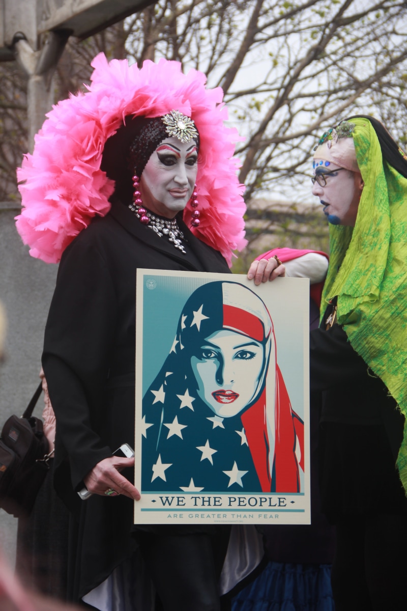 arts culture and entertainment, mask, protesting, real people, transgender, woman, outdoors, pink color, day, demonstration, female, san francisco, two people