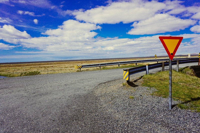 landscape, sky, beauty in nature, cloud - sky, yield, tranquility, crash barrier, no people, tranquil scene, 5K, lost, symbol, transportation, road sign