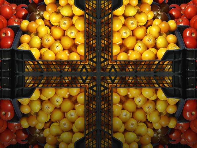 freshness, store, fruit, repetition, no people, food, yield, yellow, abundance, directly below, red, orange, supermarket, orange color, tomatoes, wellbeing