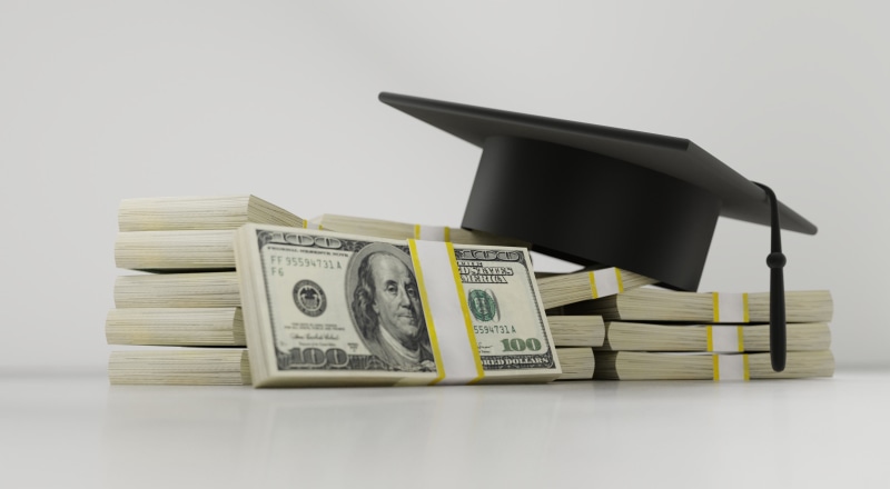 currency, knowledge, savings, no people, loan, college, corporate business, hat, study, stack, learning, making money, finance, debt, wisdom, white background