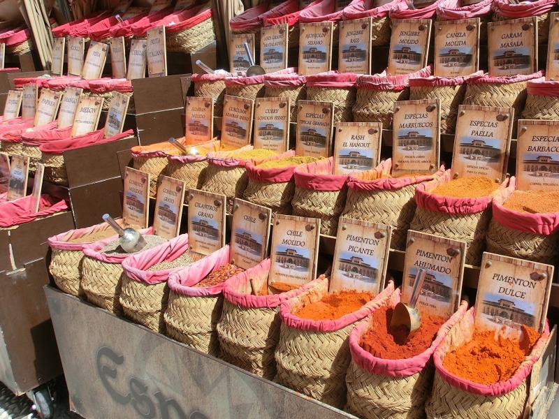 healthy, arrangement, sacks, high angle view, in a row, price tag, retail, granada, communication, still life, business, market stall, food, abundance