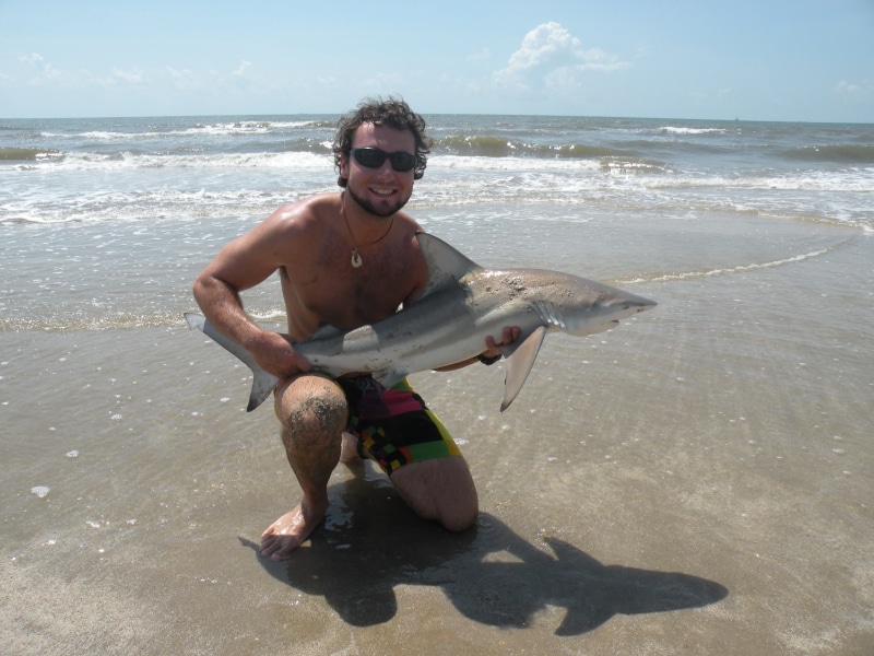 phd, marine biologist, land, predatory, outdoors, beach, shark, water, crazy, danger, ocean, fin, sea, wild, full length, smiling, horizon over water, day
