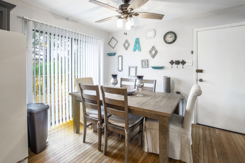 seat, property, ceiling, hardwood floor, flooring, ceiling fan, 5K, kitchen, day, lamp, real estate, dining room, wall, lighting equipment, artistic, chair