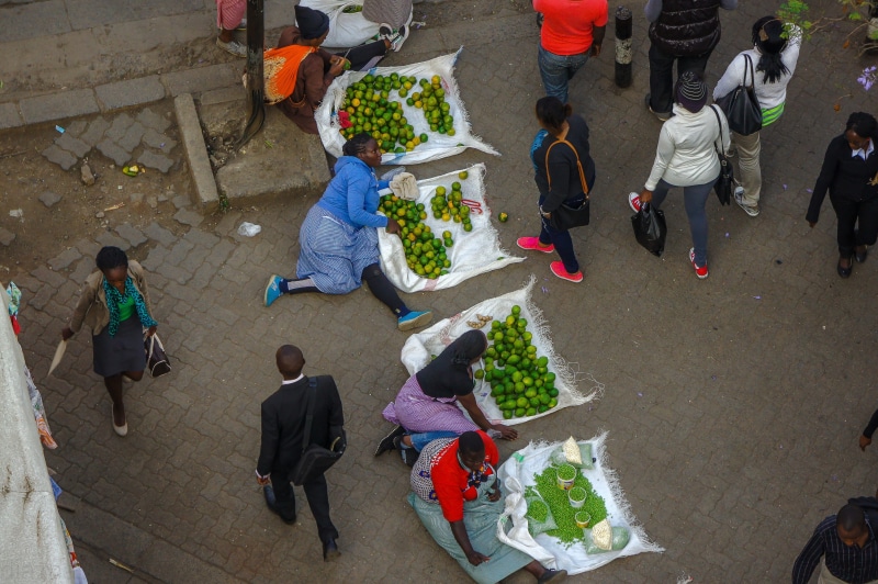 market stall, street market, 4K, medium group of people, traders, men, people, street, high angle view, vendors, standing, hawkers, kenya, city, sale