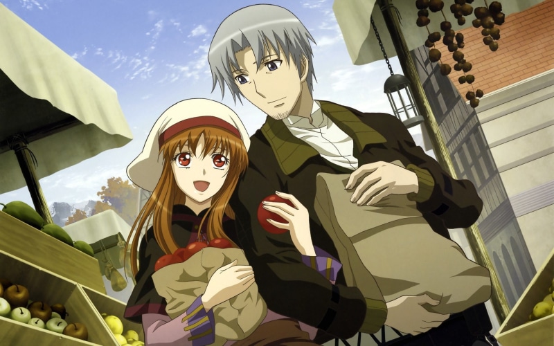 Wolf, Spice and Wolf, Kraft Lawrence, 1080P, Apples, Headdress, Red eyes, Gray hair, Dealer, Holo, Redhead, Horo, Red, Anime, Trader, Red head, Red hair