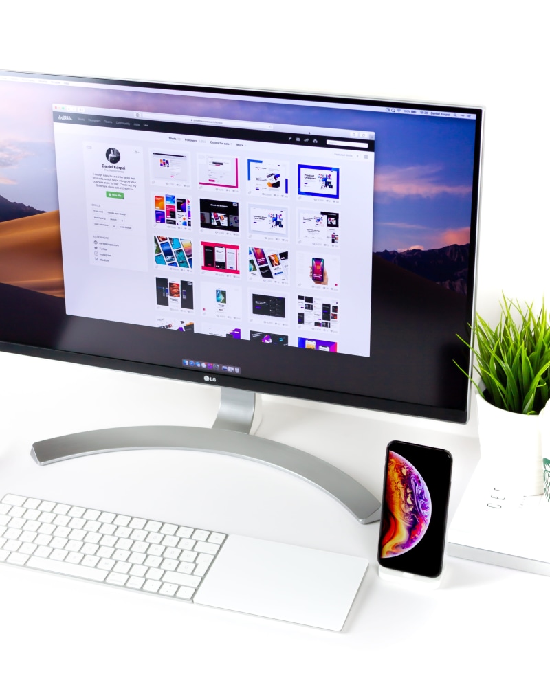 product design, product photography, ux design, isolated, workspace, desktop PC, equipment, phone, apple, desk, lg, computer Keyboard, white, technology