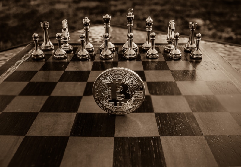 competition, leisure games, arts culture and entertainment, life, high angle view, business, 4K, bitcoin, against, currency, challenge, board game, checked pattern