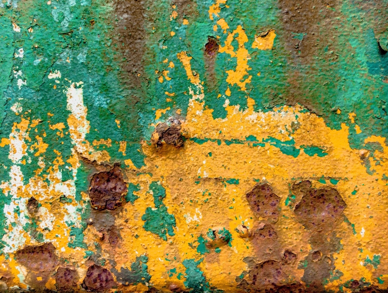 no people, metal, architecture, full frame, old, peeling off, backgrounds, 4K, green color, weathered, multi colored, run-down, bad condition, deterioration