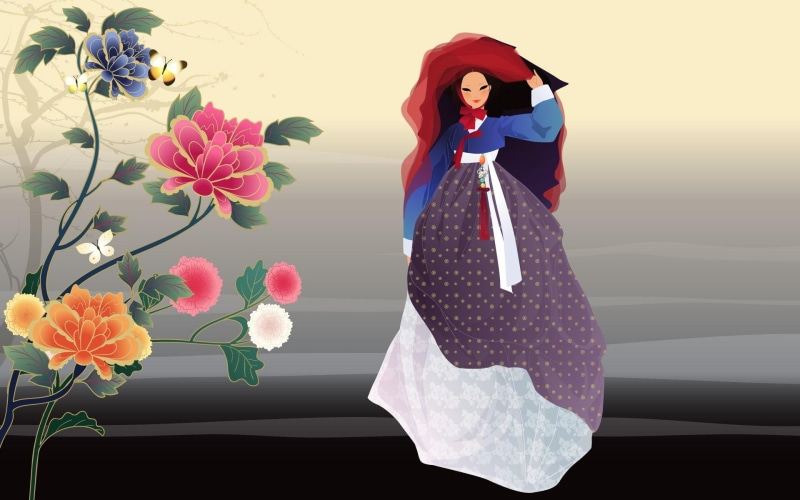 green, korean, dress, pink, peonie, chinese, purple, love, white, flower, asian, vector, 1080P, affair