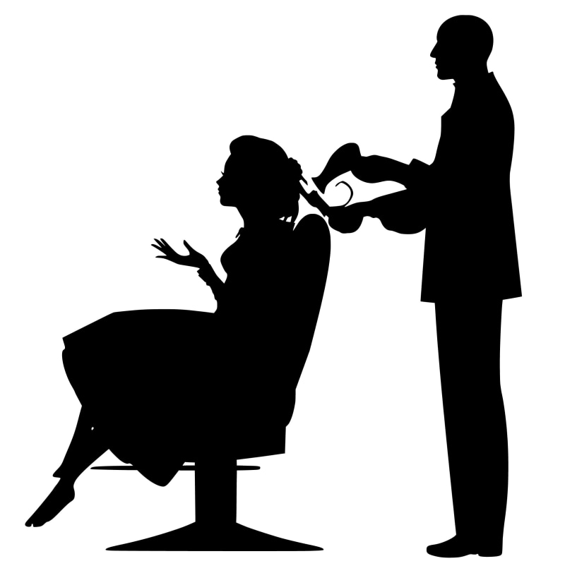 done, lifestyles, men, females, woman, two people, people, cosmetology, focus on shadow, cut out, arts culture and entertainment, hairdresser, studio shot